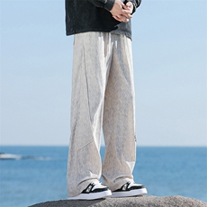 男士直筒运动裤24春夏季垂感阔腿卫裤休闲长裤-海景-5073-P38杏色，男装休闲裤，星座307-3(原516-1)