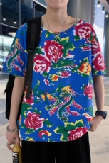 HT203夏季男士休闲东北大花民族风牡丹花圆领短袖T恤青少年大码，男装T恤，星座115A(原星座507）