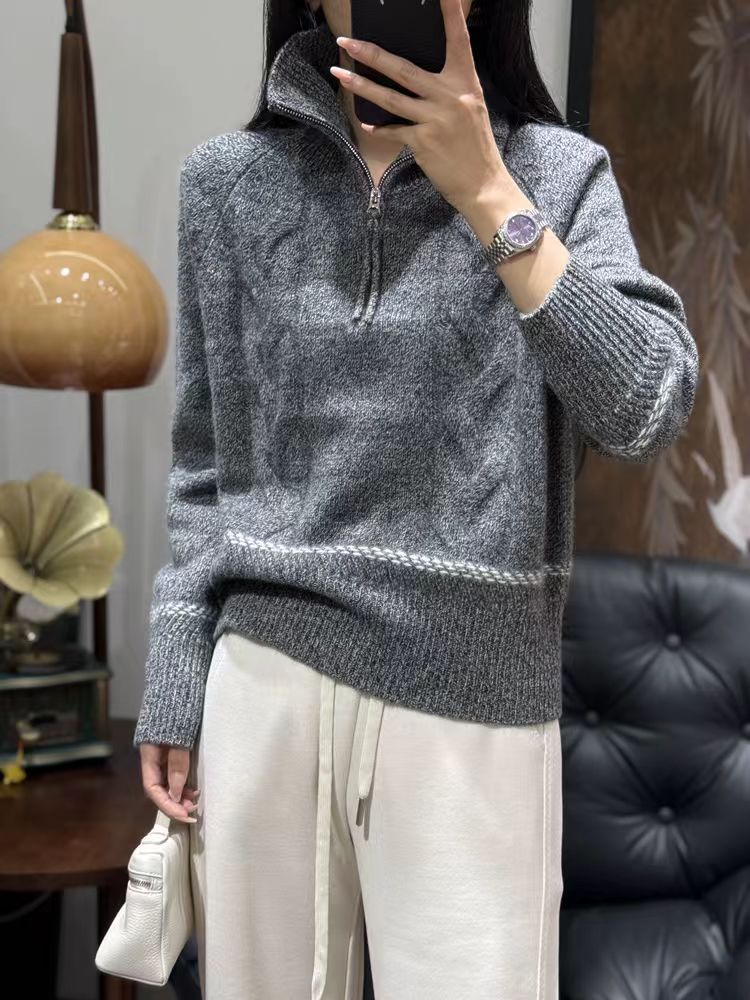 2025年秋季新款百搭女士麻花翻领针织衫,针织衫/毛衣,硕彦羊绒