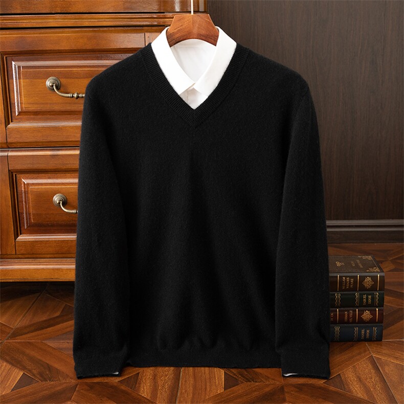秋冬新款男士V领衫简约休闲百搭保暖毛衣高品质舒适面料，男装羊绒套衫，狄美羊绒