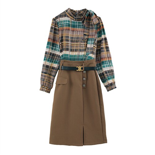 2025春装连衣裙立领休闲减龄修身收腰显瘦长袖连衣裙，女装连衣裙，施恩睿棋