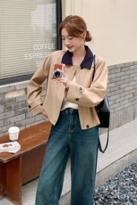 秋装新款现货现货撞色翻领短款风衣外套-2d075-p155-k210，女装短外套，2D075
