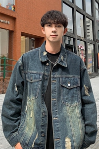秋季复古磨破牛仔夹克 Q2482-TP45不 美式水洗宽松外套男图片