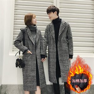 情侣装毛呢大衣加棉加厚格子呢子风衣 情侣呢料外套816B-DY01图片