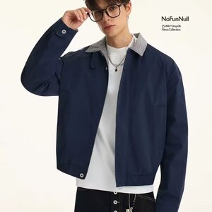 拼色格子立领运动夹克男春季宽松休闲情侣上衣服港风防风男生外套图片