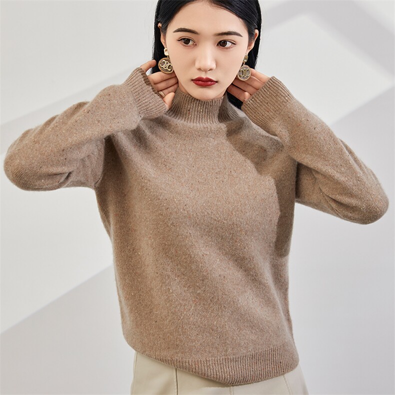 2025秋冬新款羊绒衫女100%纯山羊绒高领加厚通勤毛衫保暖针织套衫,女装羊绒衫,美够羊绒