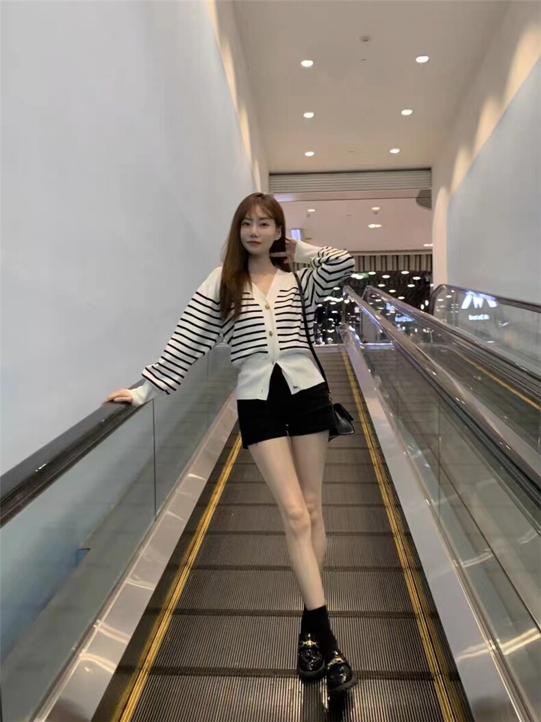 半身条纹开衫，女装针织衫/毛衣，美莎羊绒