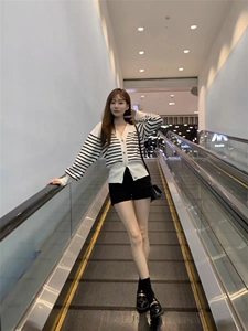 半身条纹开衫,女装针织衫/毛衣,美莎羊绒