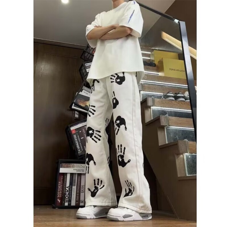 白色时尚原宿牛仔长裤潮流图片