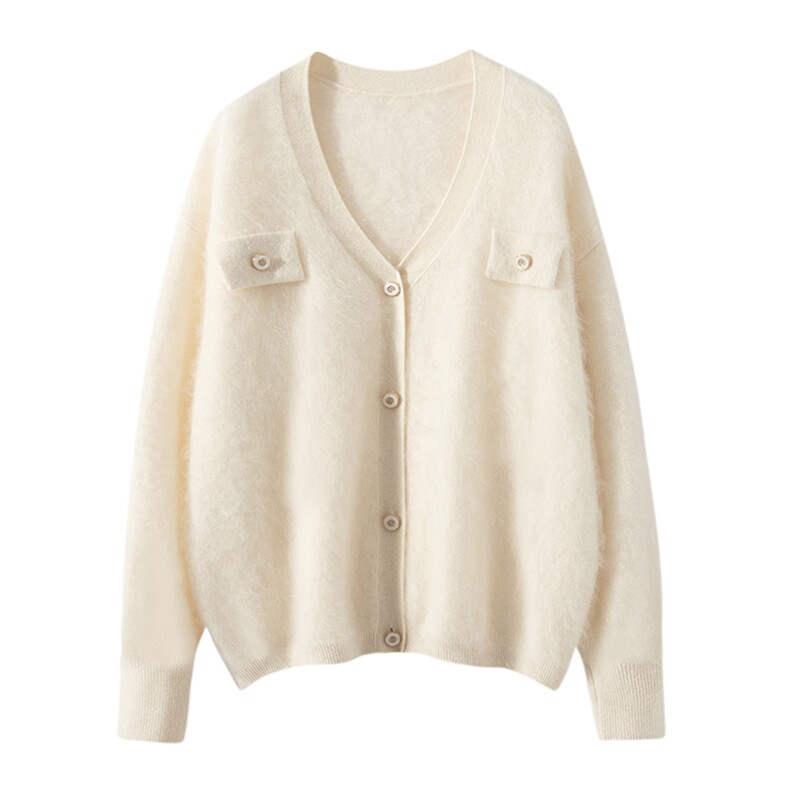 2025春秋新款羊绒衫女100纯山羊绒简约拉绒外套时尚V领针织开衫，女装羊绒衫，戎叶云台