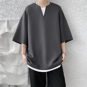 8XL-M 特大码短袖男假两件五分袖高品质空气层宽松上衣DX321P35图片