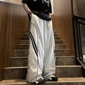 日系工装裤男高街潮牌秋季ins欧美嘻哈运动休闲裤机能风裤子,白色羽绒服适合搭配黑色裤子吗图片