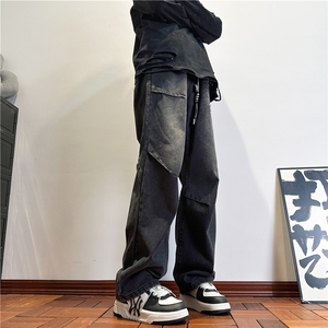 k1085-p55-控78S-3XL现货折皱宽松cleanfit牛仔裤,adidas开叉裤穿搭图片