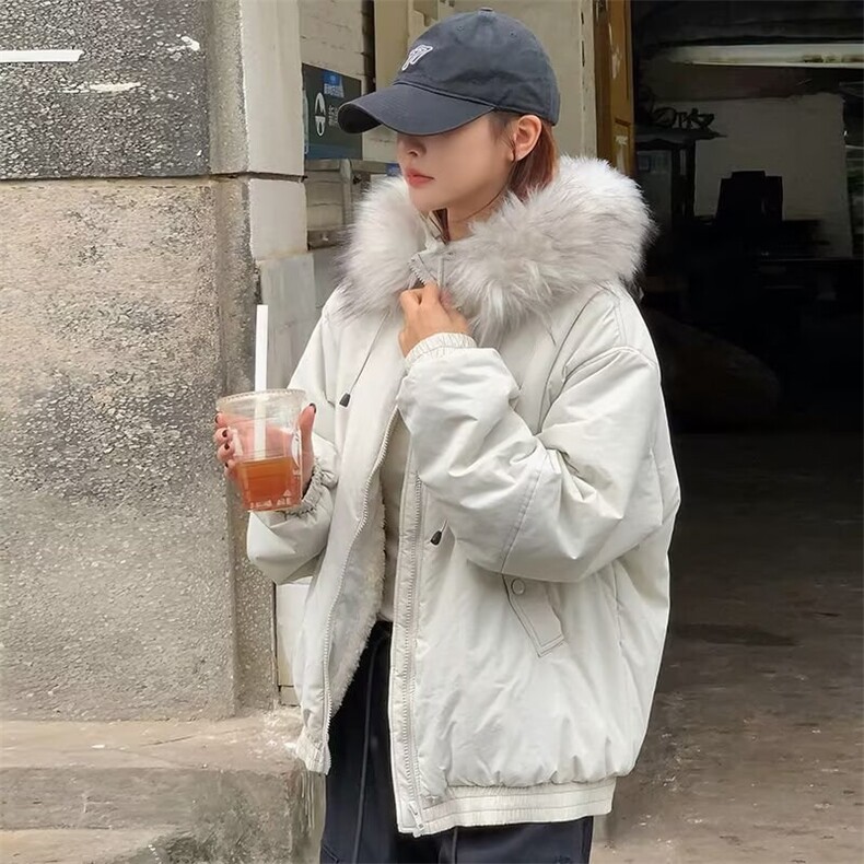 复古毛领连帽棉服女冬季设计感加厚保暖派克服棉衣外套2025新款图片