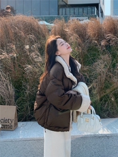 羊羔毛领美拉德短款羽绒服女冬季2025新款小个子高级流行设计小众，女装羽绒服，艾米莉亚