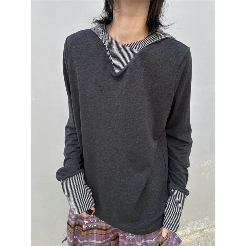 C316T8355P58秋款拼接撞色连帽打底衫灰色时尚中性风卫衣,男装T恤,电商C316