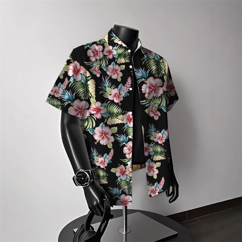 图夏威夷花衬衫夏季短袖宽松沙滩薄款冰丝衬衣ZC6027-P28，男装T恤，电商A025
