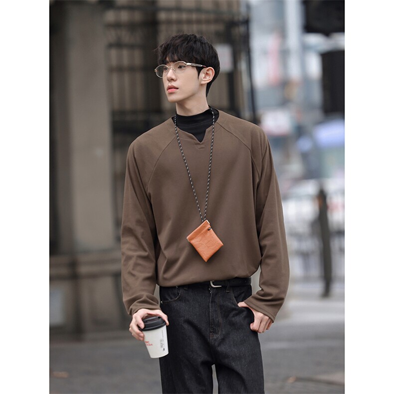 休闲学院日系简约上衣复古小V领美式街头上衣T恤HY905TP20无差价，男装T恤，电商A102B