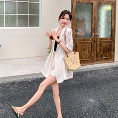 短袖提花西装套装女薄款2024夏季新款高级感气质小个子西服两件套，女装套装/套裙，2C255
