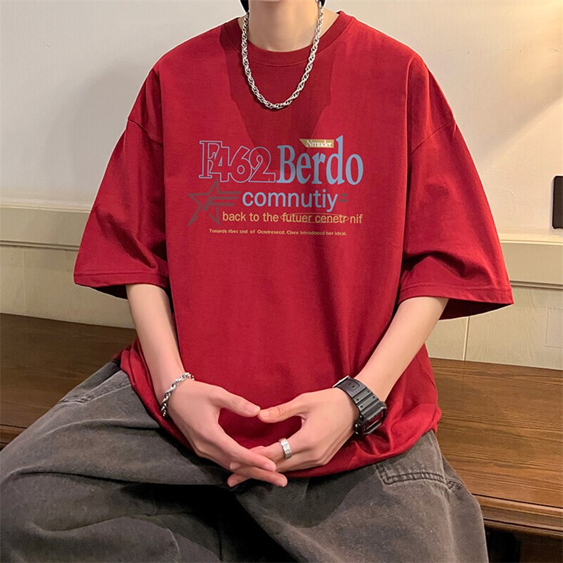 抖音得物二开现货220克夏装重磅美式高街宽松短袖t恤MT180,男装T恤,电商A486-1