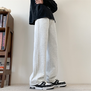 S-3XL纯色三条杠休闲裤直筒宽松加大码卫裤310A-2 BK313 P45 控68图片