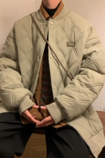 冬季菱形格加棉加厚棒球服男潮流大码保暖棉衣外套M51-特P90控158，男装棉衣，电商A001