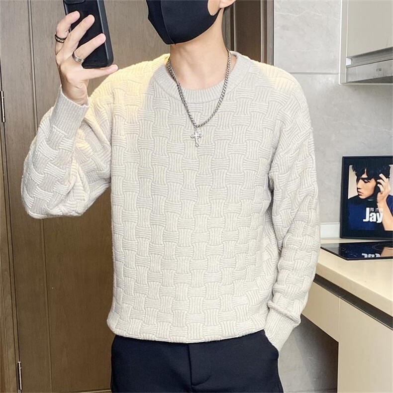 8525-特P40男士圆领针织衫加厚保暖纯色套头线衣打底衫帅气,男装T恤,电商D310B-1