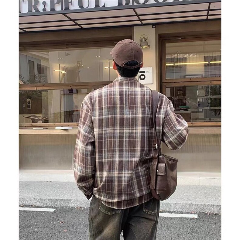 日系慵懒风格子衬衫男春秋季复古小香风长袖衬衣CSA344-P39,男装衬衫,星座208-5