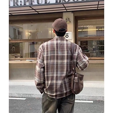 日系慵懒风格子衬衫男春秋季复古小香风长袖衬衣CSA344-P39，男装衬衫，星座208-5
