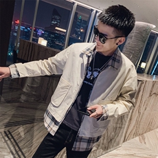 社会风秋纯色格子假两件修身夹克上衣B297-3902-P105控138，男装夹克，电商B297