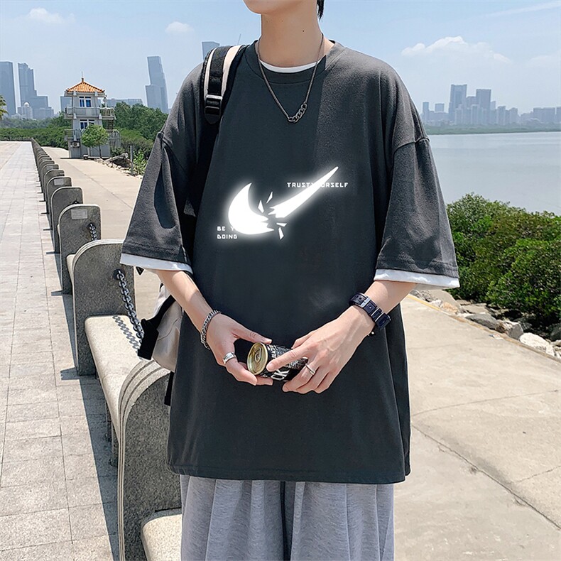 JT55111-P25假两件短袖t恤男大码胖子半袖体恤半截袖港风,男装T恤,电商A040