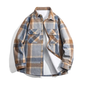 秋冬潮牌休闲加厚格子磨毛内里羊羔毛夹克外套P68控88J26-XZ402-2