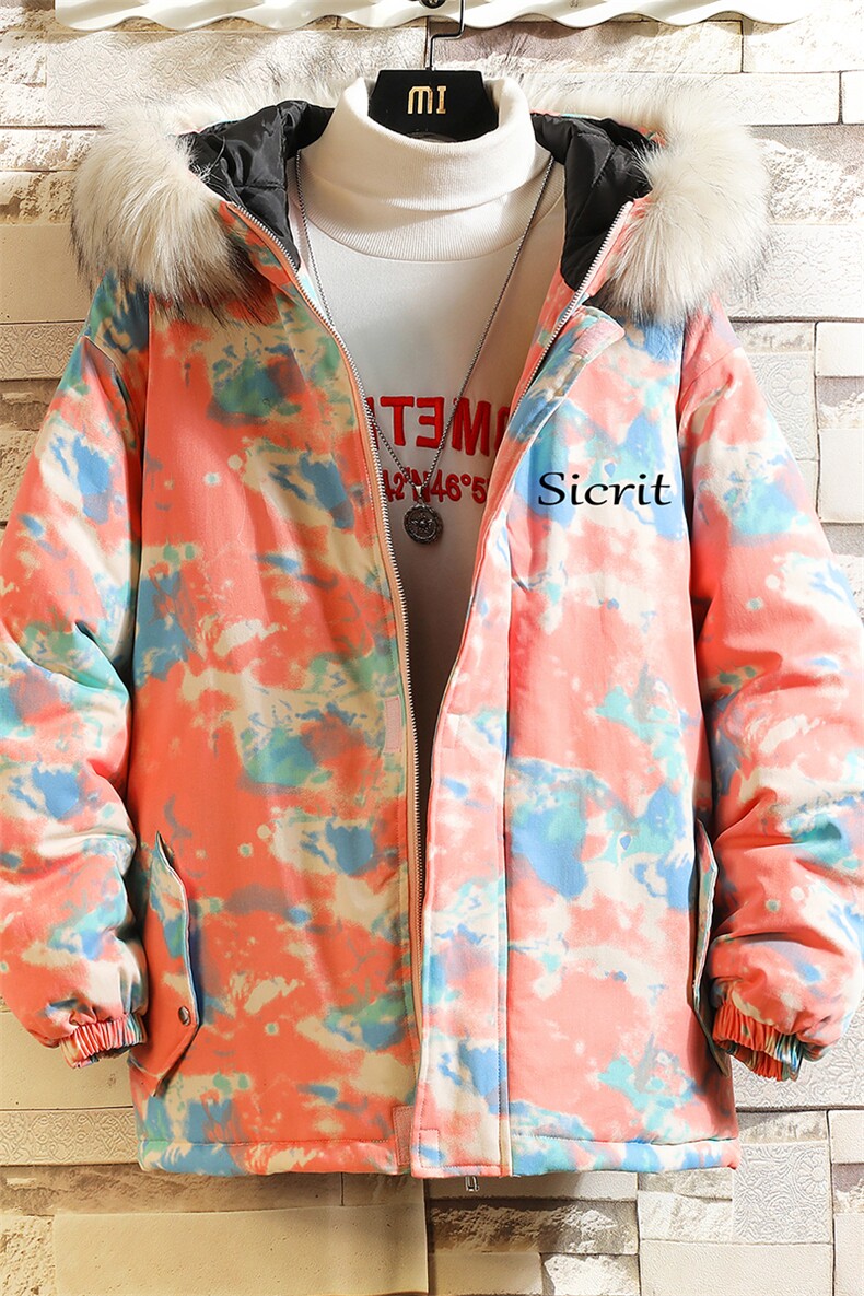 MC49098-P135大毛领迷彩棉衣男大码加厚棉服男棉袄子砖墙挂拍,男装棉衣,电商A040A