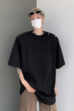 美式高街金属拉链设计垫肩纯色男短袖T恤-H86030特P18-可二次开发，男装T恤，电商B289