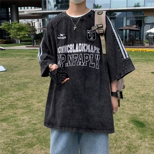 青春流行圆领潮流夏季宽松型ins日常男潮慵懒T恤短袖时尚潮牌图片