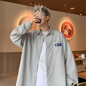 2025秋冬新款格子贴标翻领大码衬衫港风男外套 CS770/特P25 灰色图片