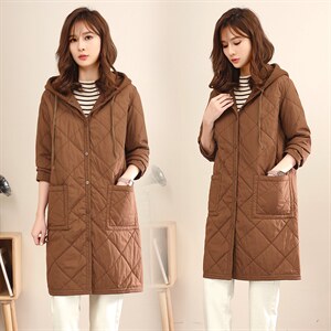 2021冬装新款中长款连帽菱形棉衣,女装棉衣/棉服,小林双子