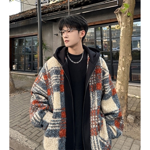 秋冬粗格子经典两色连帽男大休闲百搭夹克外套男  A071-L23-P118图片