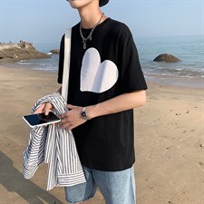 港风夏季T恤衫男韩版潮流短袖宽松爱心情侣装纯棉中袖T121P35控49，男装T恤，电商A089-1