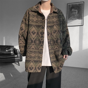 8XL-M复古大码民族风衬衫男款秋冬季加厚粗呢藏式外套CS29001P68,长款藏蓝色大衣怎么搭配衣服图片