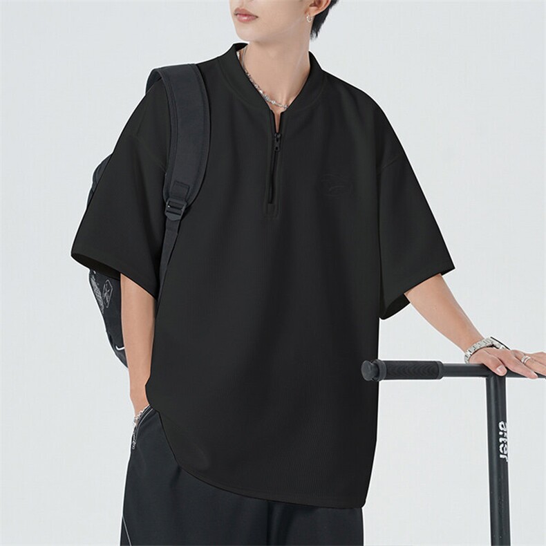 现货-夏季新品华夫格拉链短袖男潮牌百搭宽松T恤-AT23008-P55,男装T恤,电商A351