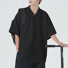 现货-夏季新品华夫格拉链短袖男潮牌百搭宽松T恤-AT23008-P55，男装T恤，电商A351