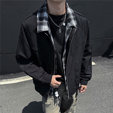 秋冬夹克男假两件工装外套青少年格子拼色上衣，男装夹克，星座1206（原A206）