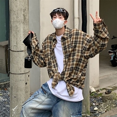 特P35无差价春秋长袖百搭格子衬衫-HS2172港风，男装衬衫，电商A003