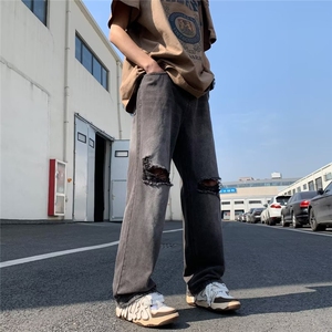 春装chic潮流破洞牛仔裤宽松休闲直筒裤N08044-P45图片