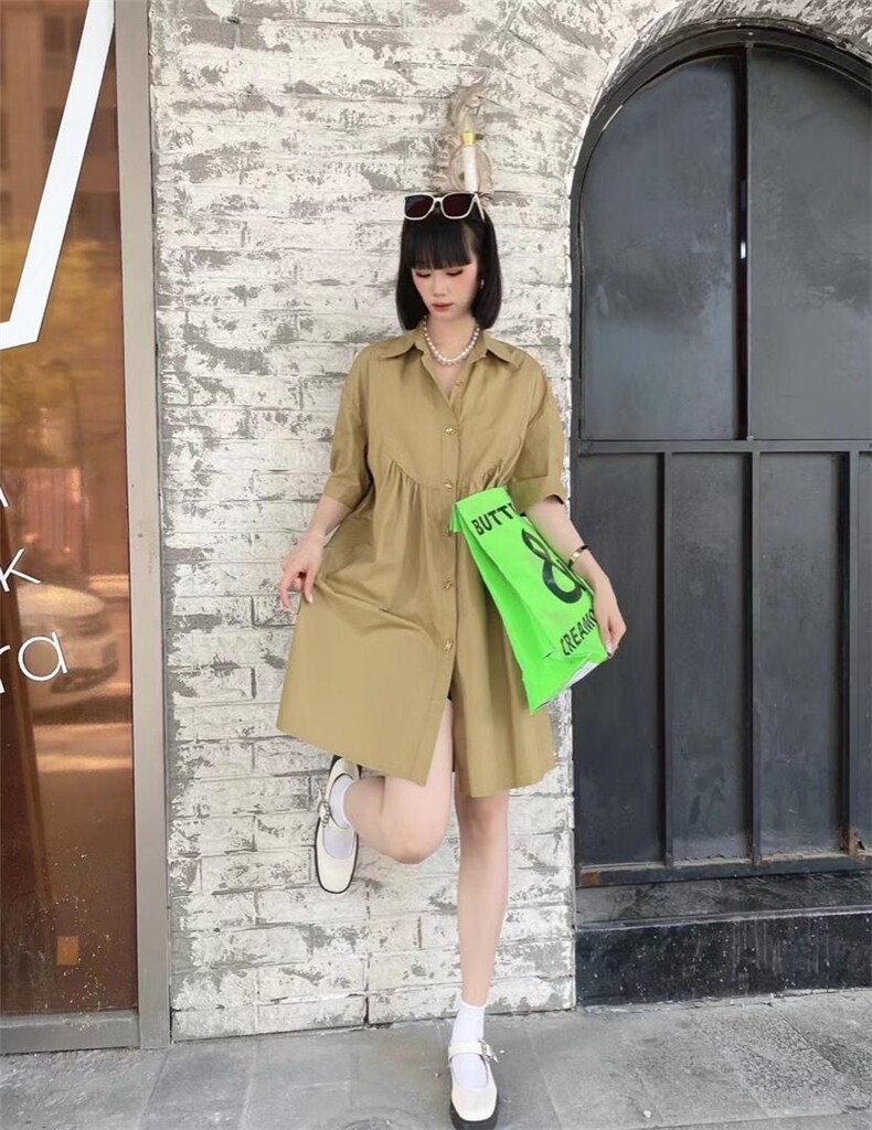 爱美欧夏季新款现货韩版时尚衬衫连衣裙，女装衬衫，爱美欧