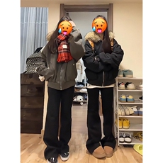 现货重磅boxy短款棉衣座山雕大毛毛领男女棉服水洗工装厚外套，男装棉衣，电商A443