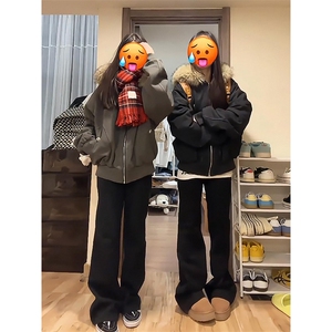 现货重磅boxy短款棉衣座山雕大毛毛领男女棉服水洗工装厚外套图片