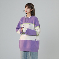 M8161/P65冬季美式时尚撞色条纹圆领?袖毛衣宽松休闲男女bf，男装针织衫/毛衣，电商A141