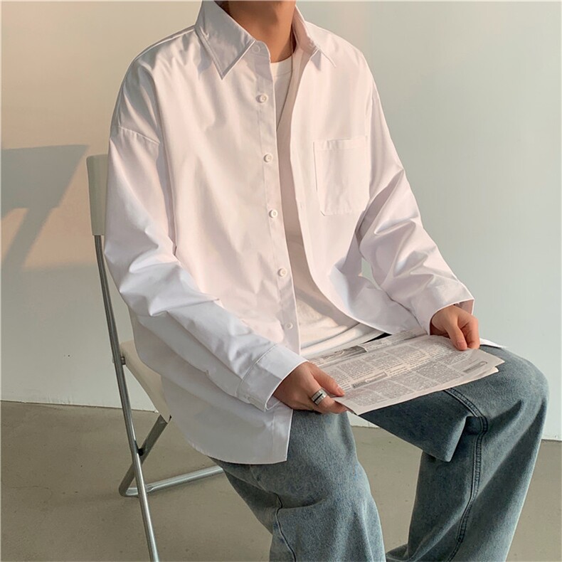纯色衬衫男长袖宽松港风百搭春秋衬衣外套上衣CS28P45,男装衬衫,电商D325